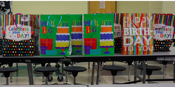 Considerate and Caring Idea: food pantry birthday bags with everything you need to throw a party