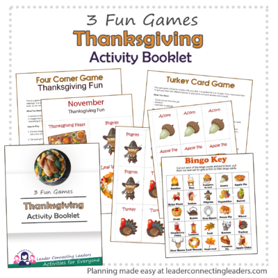Thanksgiving Bingo, Card and 4 Corner Game Activity Booklet