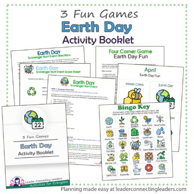 Earth Day Scavenger Hunt,  Bingo, and 4 Corner Game Activity Booklet