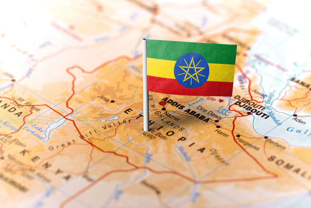ethiopia flag and map