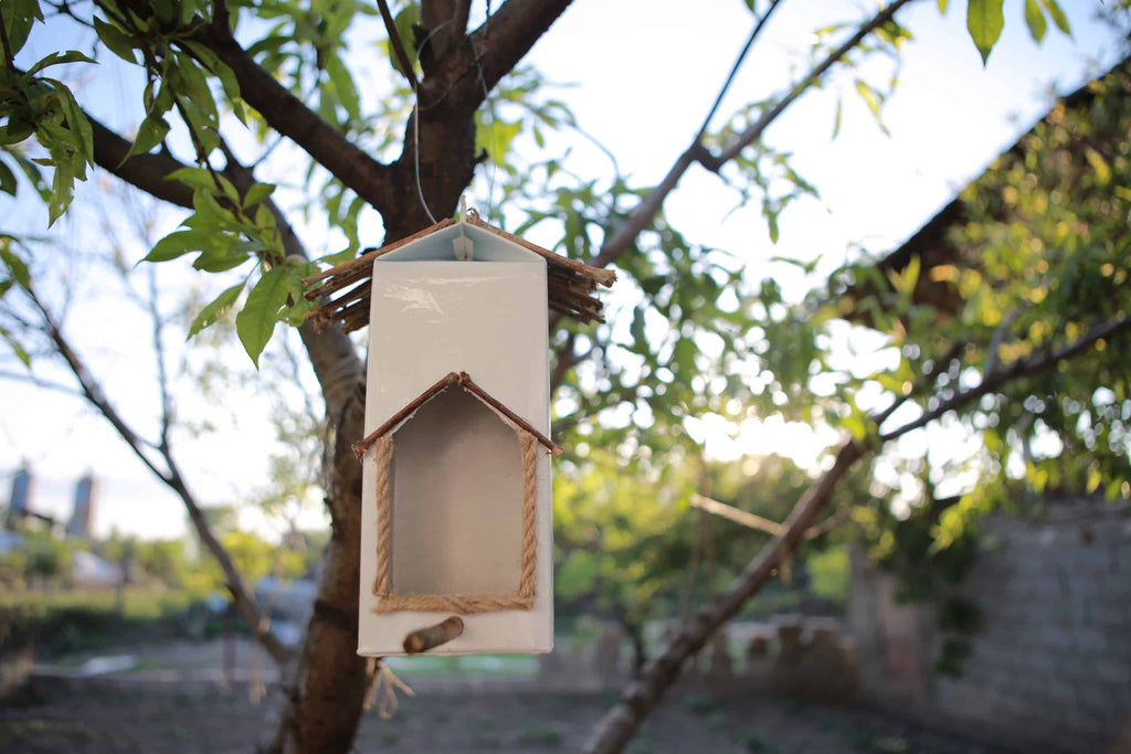 MILK CARTON BIRDHOUSE Craft IN tree