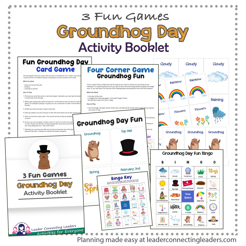 Groundhog Day Bingo, Card and 4 Corner Game Activity Booklet