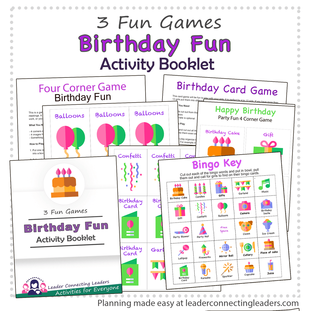 Birthday Bingo, Card and 4 Corner Game Activity Booklet