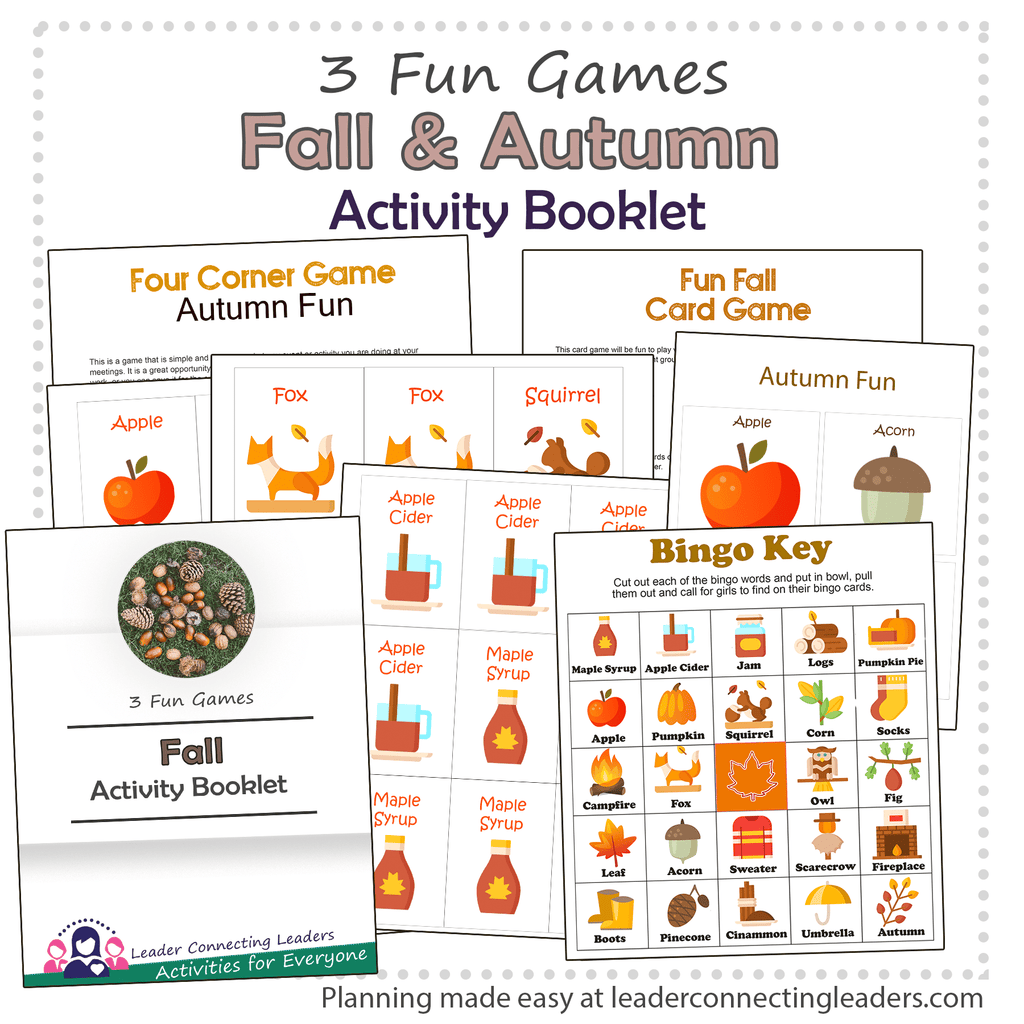 Fall Bingo, Card and 4 Corner Game Activity Booklet