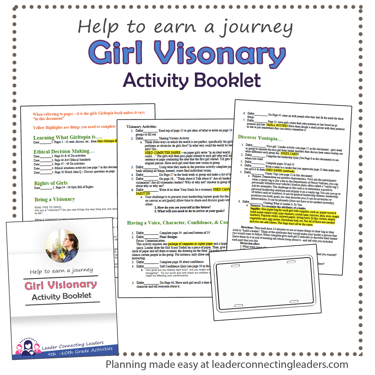 Girls Vision Checklist Help To Earn Journey Leader Connecting Leaders 6110