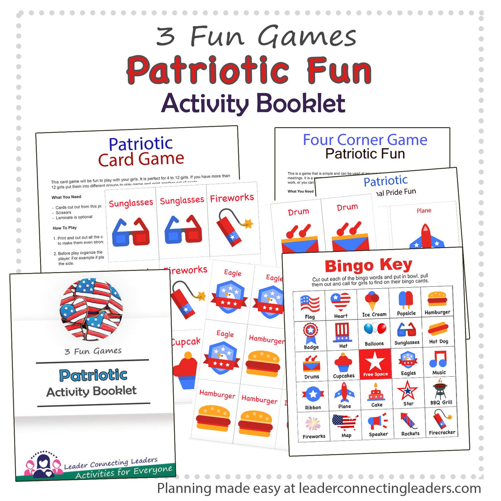 Patriotic Bingo, Card and 4 Corner Game Activity Booklet