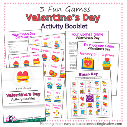 Valentine's Day Bingo, Card and 4 Corner Game Activity Booklet